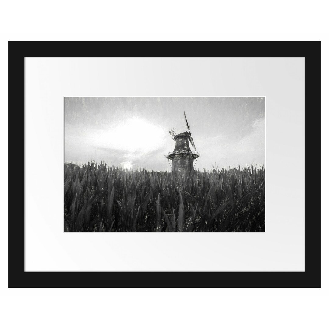 Gerahmtes Papierbild Windmühle auf dem Feld