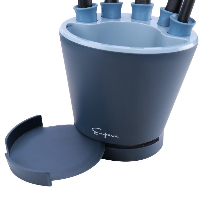 Cooking Gadget Tools Set With K36 Dart Handle, Crock Sets With 5 Pcs Kitchen Utensil With Spoon Rest, Ladle, Spaghetti Spoon, Slotted Turner, Solid Spoon, Slotted Spoon