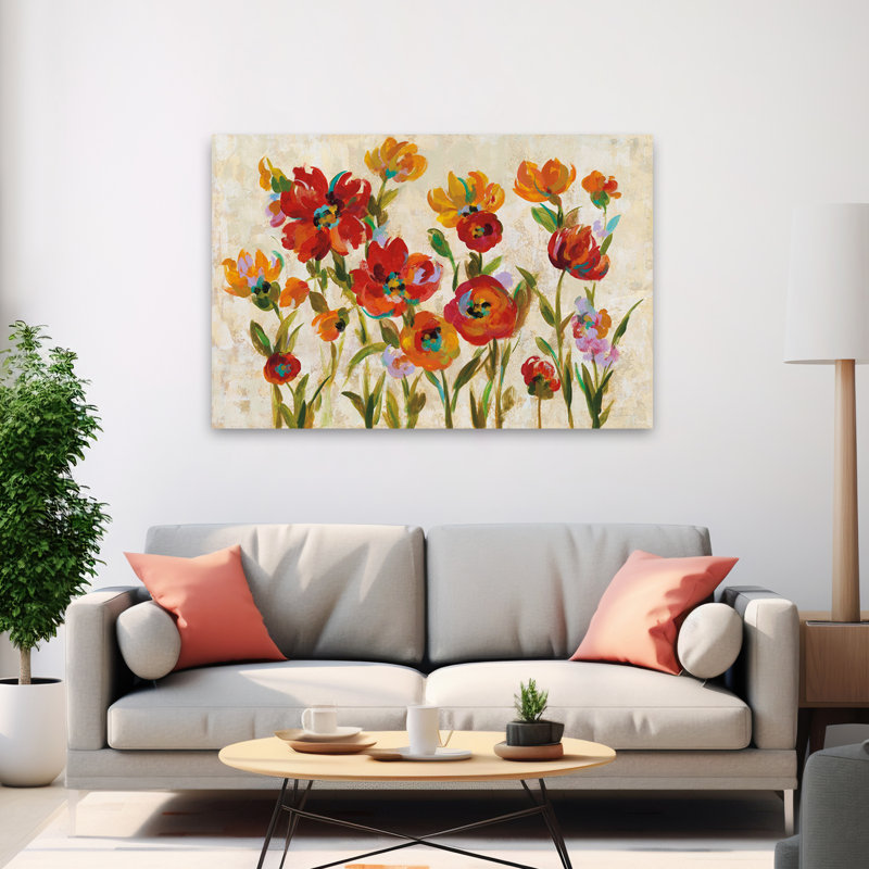 «I juillet dans le jardin», crème - floral abstrait crème beige, H 60 po x l 40 po