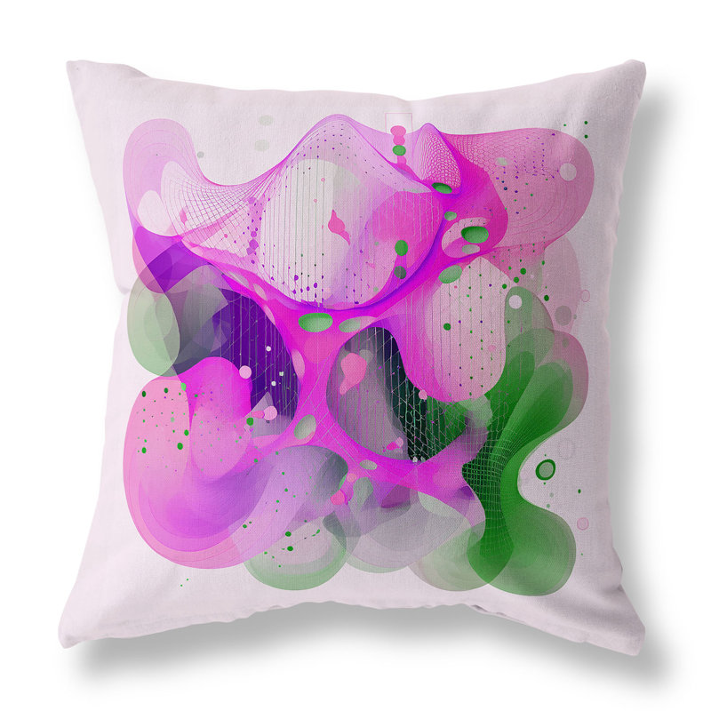 Oreiller réversible Whimsical Waves, H 20 po x l 20 po, Vert / rose abstrait