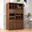 Armoire à vin moderne en noyer, buffet avec support à vin pour 12 bouteilles et 2 tiroirs, grande armoire à boissons avec rangement pour la salle à manger, la cuisine et le salon