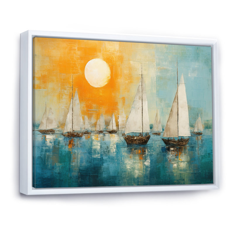 Bateau abstrait bord de mer I - impressions sur toile, Cadre flottant blanc, H 24 po x l 32 po x P 1 po
