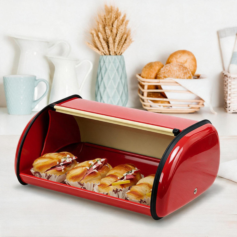 Boîte à pain en acier inoxydable avec couvercle enroulé, rangement compact et hermétique pour le pain dans la cuisine