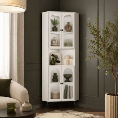 70.87'' Corner Metal Storage Cabinet with Doors and Adjustable Shelves Space Saving Organizer