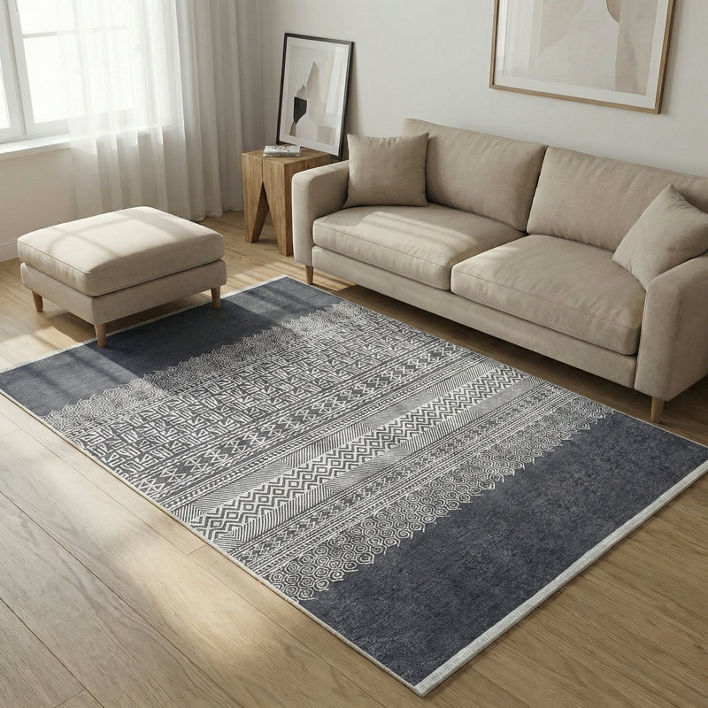 Tapis marocain à motif géométrique multicolore Thambiah, Rectangle 3 pi 4 po x 6 pi 7 po, Gris