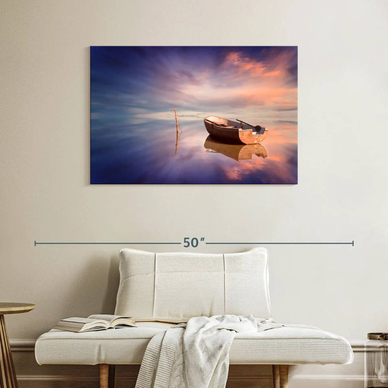 Bateau Mehar, reflet du coucher du soleil, H 26 po x l 39 po