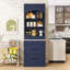 Grand garde-manger autoportant élégant avec comptoir en faux marbre, tablette réglable et tiroirs-589115401-592135125