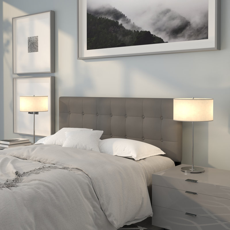 Ciriaca Button Tufted Upholstered Headboard, Gray, Queen