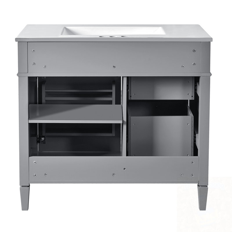 Meuble-lavabo de salle de bain avec lavabo supérieur, 2 tiroirs et un tiroir basculant, Gris