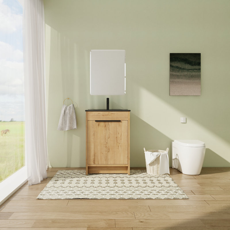 Meuble-lavabo sur pied simple 24,07 po avec plateau en céramique Kullin, Noir