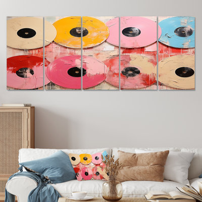 Pink Vinyl Records Display I - Vinyl Records 5 Piece Wall Art Decor Set