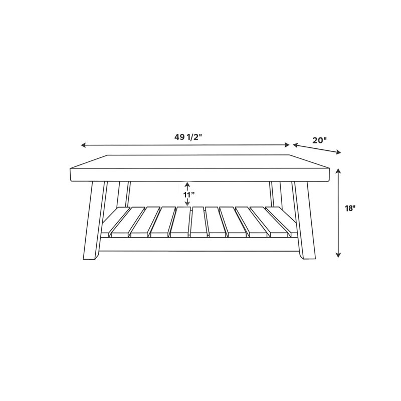Reclaimed Wood Coffee Table With Shelf – 49.5” X 20” X 18”h | Handcrafted Rustic Modern Design With 11” Storage Space