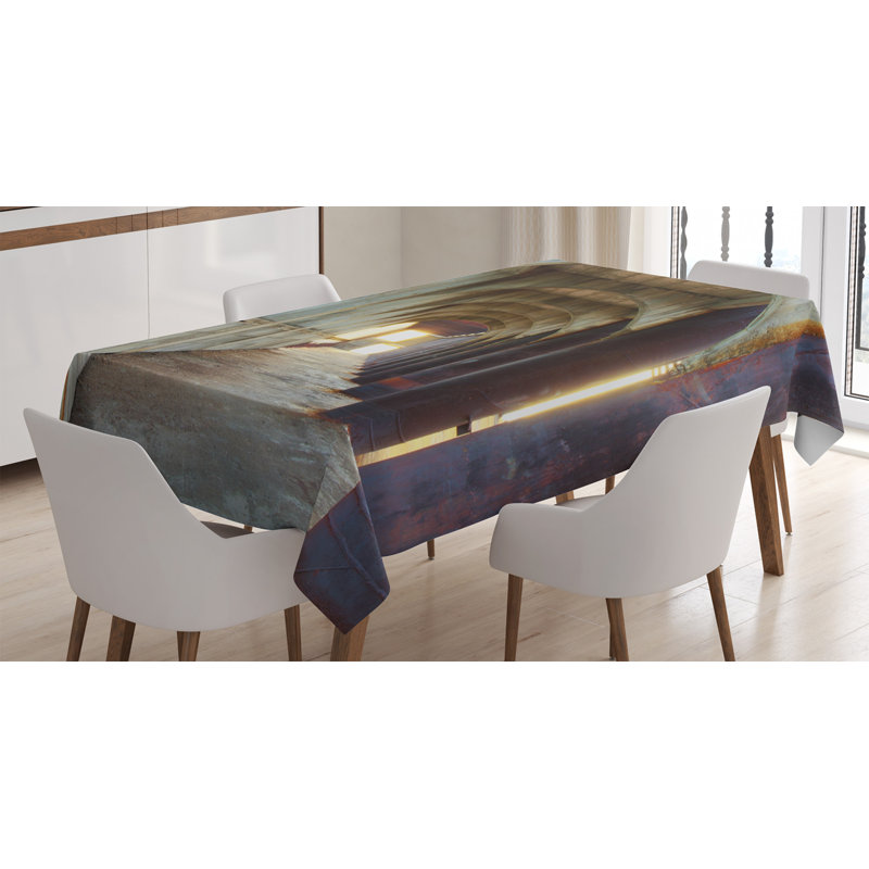 Urban Tablecloth, Corridor Of Concrete Pillars Structure Urban Industrial Rustic Style Design, Rectangular Table Cover For Dining Room Kitchen Decor, 52" X 70", Brown And Purple