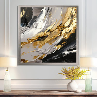 Rêves d'abondance noir et or I - art mural abstrait pour salon