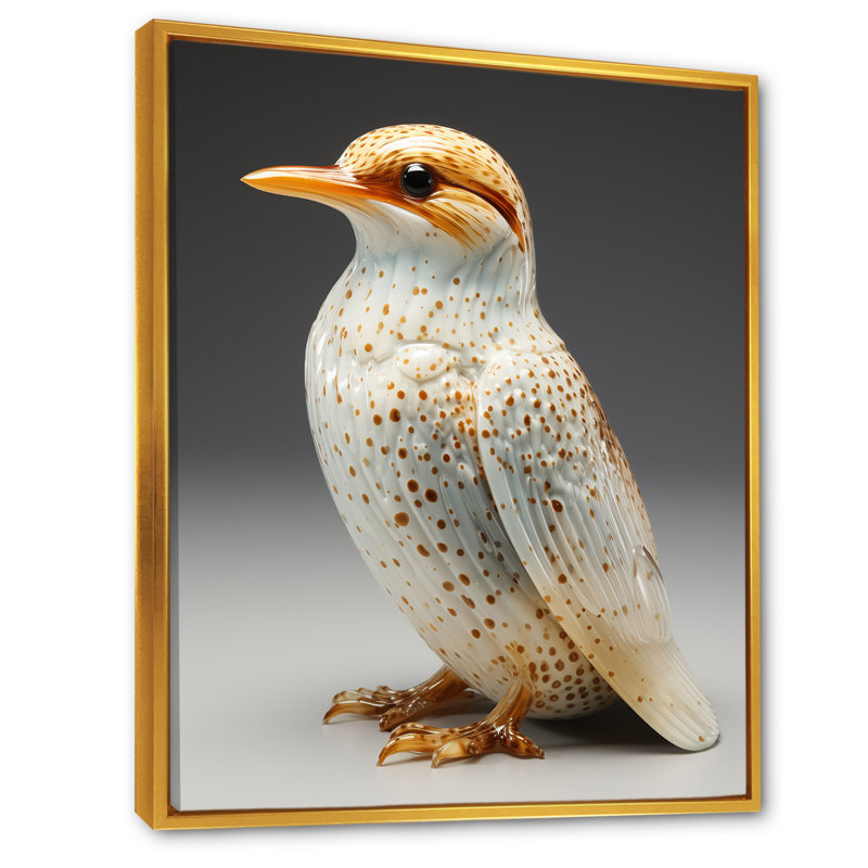 «Frosty White Natures Songbirds I», reproduction sur toile, Cadre flottant doré, H 32 po x l 24 po x P 1 po