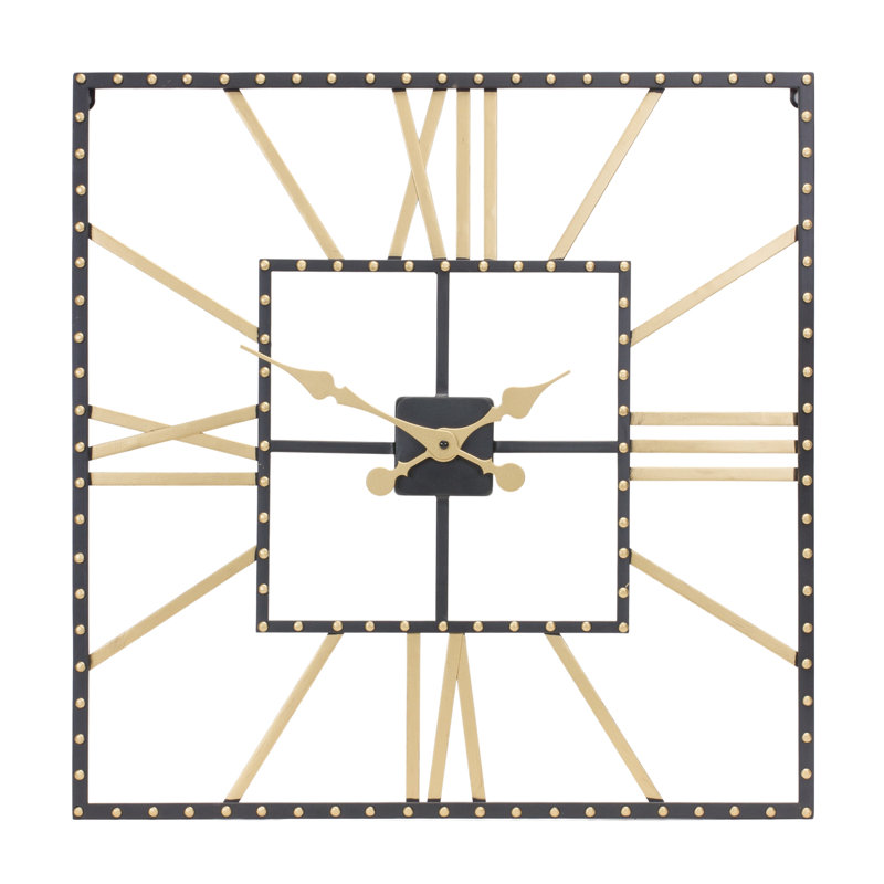 Melrose 23.5" Black and Gold Metal Square Wall Clock