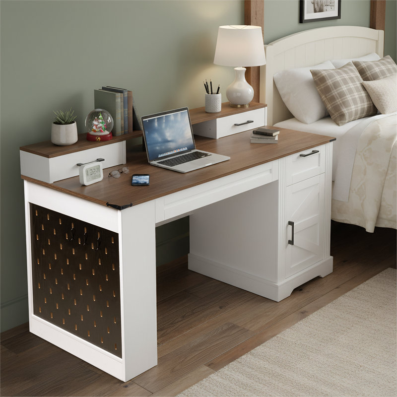 Écriture Panissidi avec armoire de rangement et station de charge, Blanc