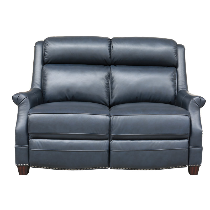 Vivia 59.5" Leather Rolled Arm Reclining Loveseat, Shoreham Blue