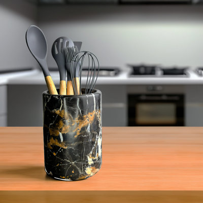 Handmade Marble Utensils Holder For Kitchen Utensil Storage And Tabletop - Organizer For Countertops, Pantry, Bathroom, Flower Vase, Office & Center Table