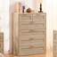 Ensemble de 3 meubles de chambre bohèmes en bois, comprenant une commode à 6 tiroirs et une table de chevet à 1 tiroir avec station de recharge, en rotin.-1323332940