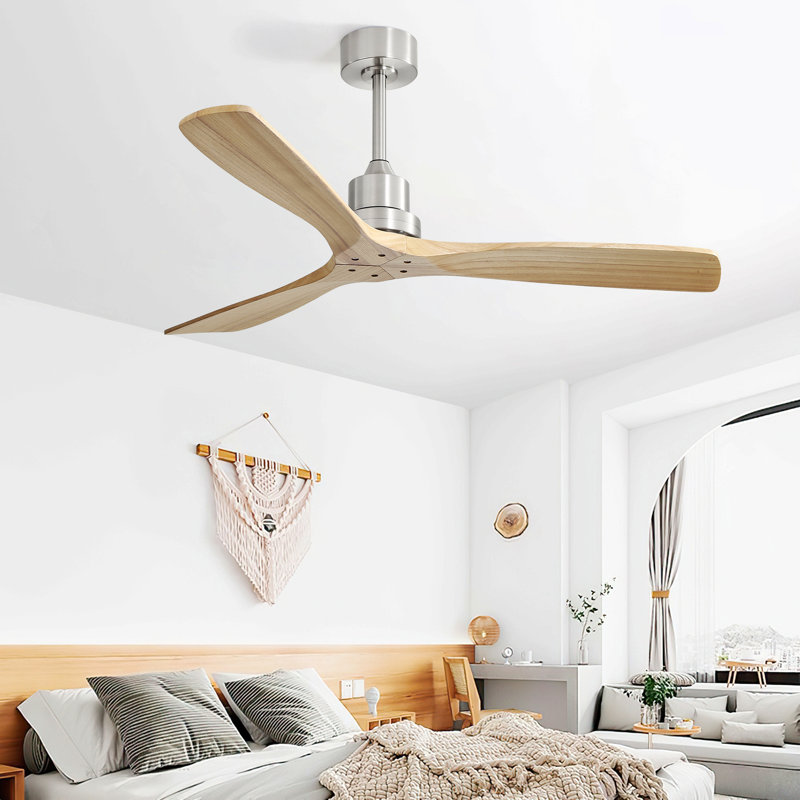 Ventilateur de plafond 52 pouces d'extérieur avec moteur réversible, Nickel brossé, Naturel