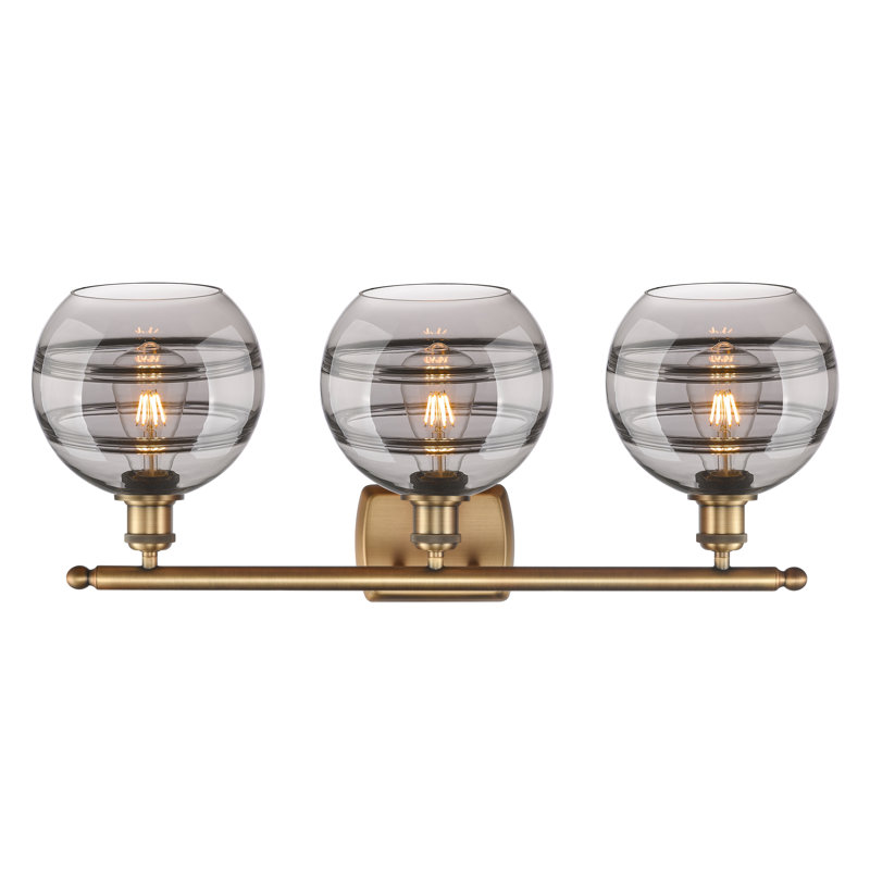 Éclairage pour meuble-lavabo 3 lumières Natick, Laiton brossé, Gris fumée clair