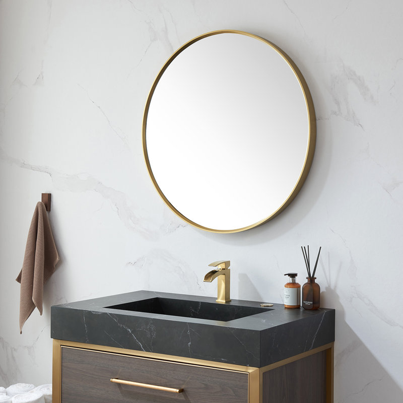 Kaliea Metal Flat Wall Mirror, Brushed Gold, 32'' x 32''