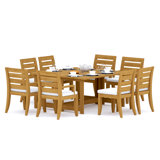 9 Pcs Grade-A Teak Wood Dining Set: 60" Square Rectangle Butterfly Table And 8 Atnas  Chairs (4 Arm & 4 Armless Chairs) #11AT1404