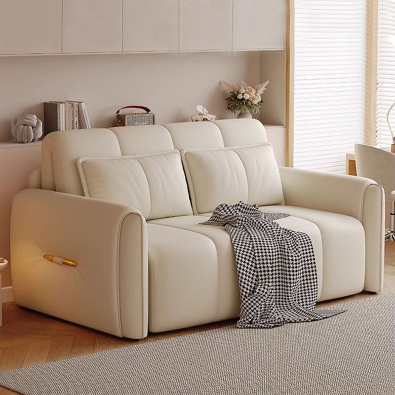 Canapé-lit modulaire en similicuir blanc crème avec rangement, H 38,58 po x l 64,96 po x P 41,34 po