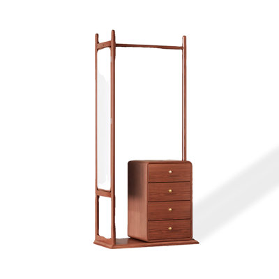 Modern Minimalist Ash Wood Full Length Mirror With Coat Rack & Drawer