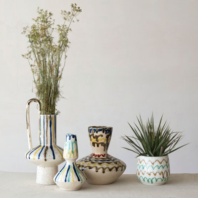 Hand-Painted Stoneware Vase In Reactive Crackle Glaze