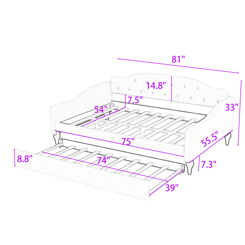 Full Upholstered Daybed with Twin Size Trundle