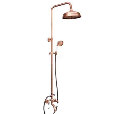 Wall Mounted 8" Rainfall Faucet Shower Head Set with Handheld Sprayer and Tub Spout in Rose Gold Finish