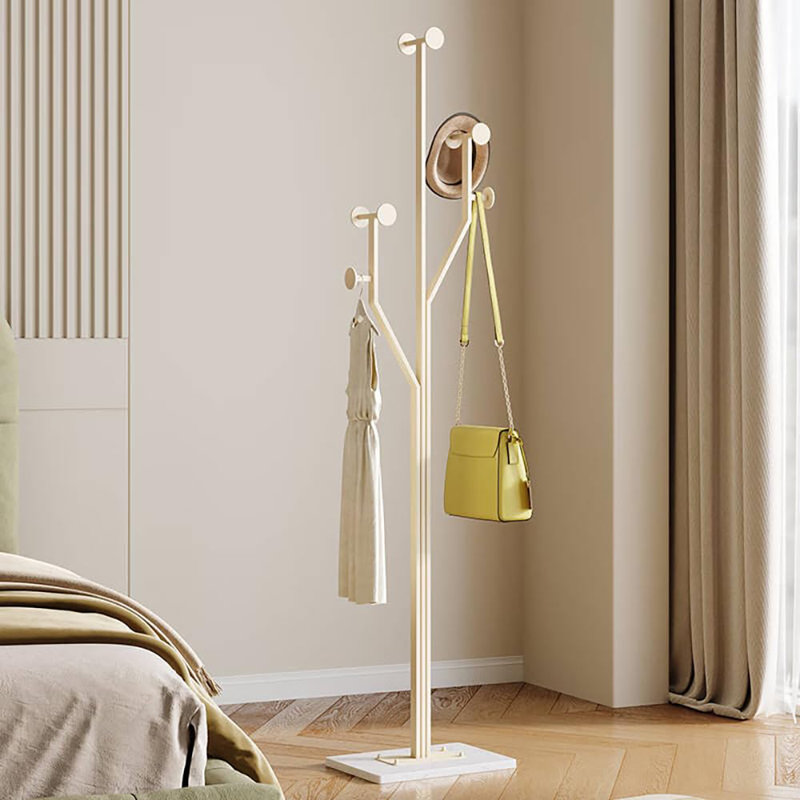 Portemanteau en métal en forme d'arbre avec base en marbre robuste, arbre à vêtements d'angle peu encombrant pour entrée et chambre à coucher (blanc)