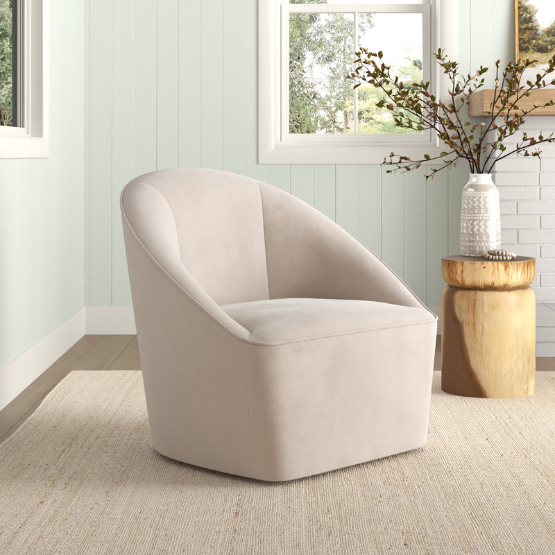 Gregory Upholstered Swivel Barrel Chair, Cream 100% Polyester