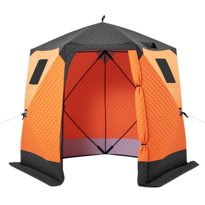 Pop-Up Ice Fishing Tent for 4-6 People, 96 x 96 x 85 in Insulated Shelter, Designed for Winter Fishing, 40 sq ft Space, Durable 600D 4-Layer Fabric, Portable Hub-Style Cube with Anchors, Ropes, and Carry Bag