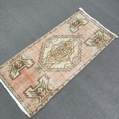 Tapis en laine rose 17,3 x 36,2 po, motif géométrique moderne rétro