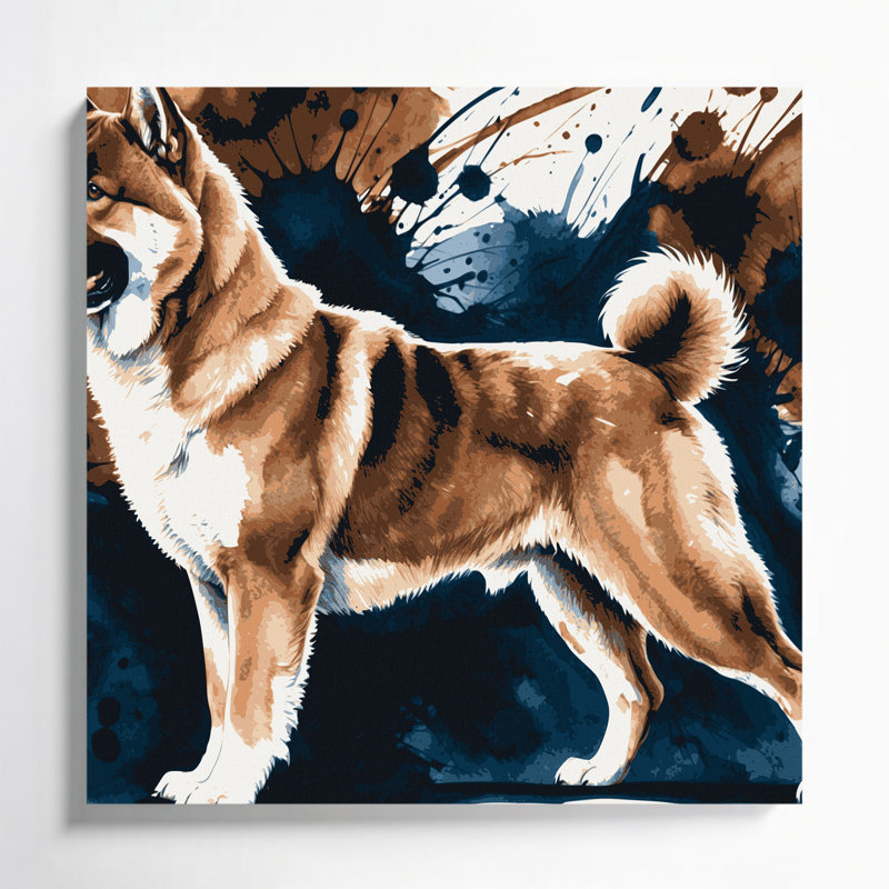 «Dogs Akita», art mural sur toile grise, H 32 po x l 32 po