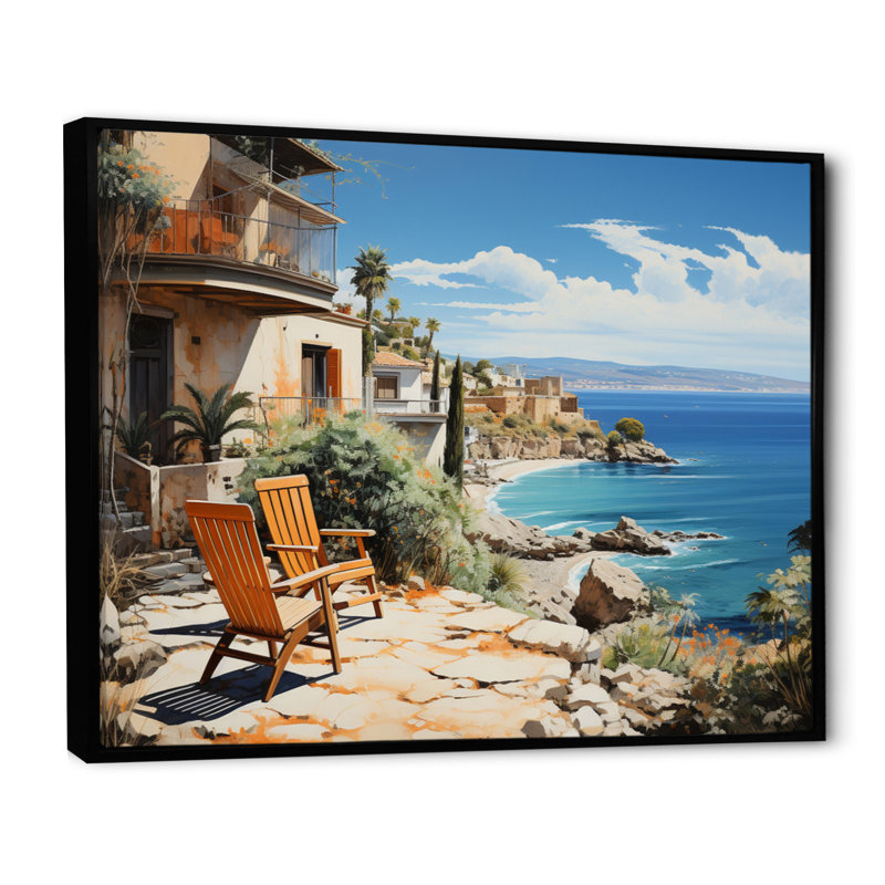 Spain Azure Coastline Village IV - Nautical & Beach Wall Art Prints, H 34 po x l 44 po x P 1,5 po, Cadre flottant noir