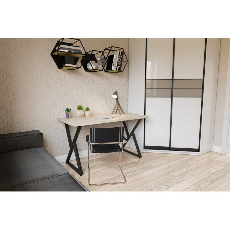 Metal Base Dining Table, 72cm H x 100cm W x 60cm D, White Craft Oak