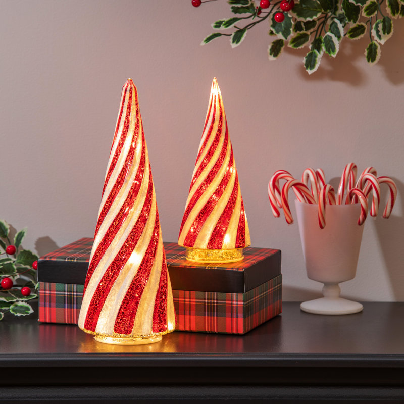 LED Red and White Striped Candy Cane Trees Table Decor