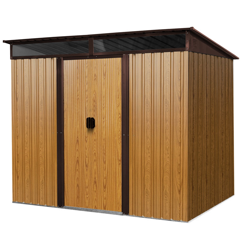 Remise de rangement extérieure en métal. Fabrication. -. Base pour la stabilité. Pelouse avec portes coulissantes. Rangement pour outils spacieux. -Résistant. Patio idéal