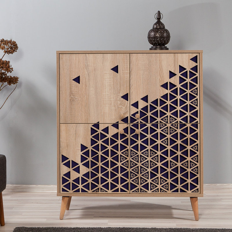 Brien 4 - Door Cabinet, Natural/Blue