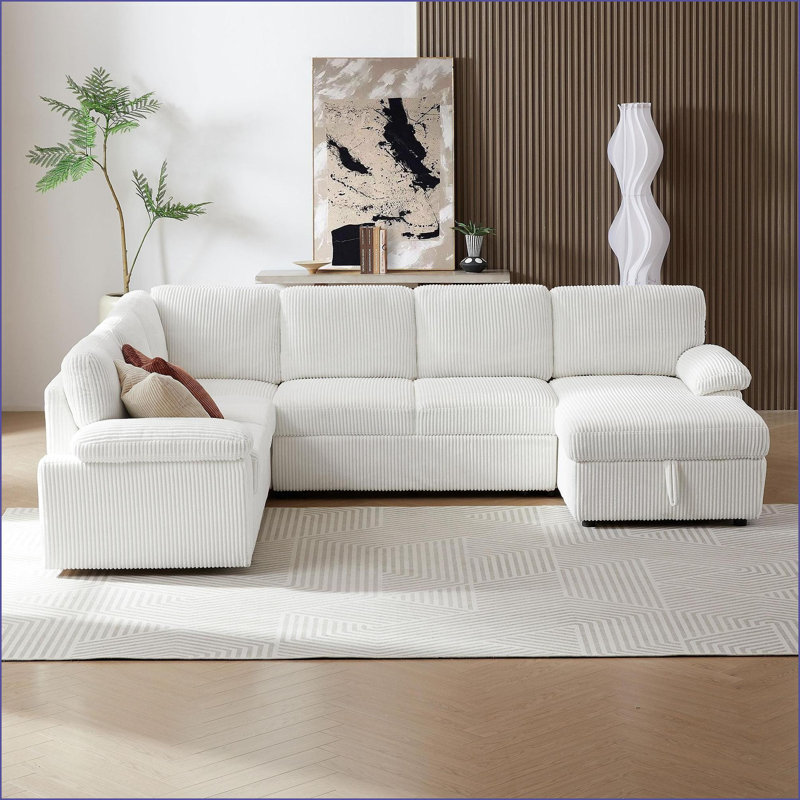 Canapé-lit modulaire convertible avec rangement modulaire pour le bureau à domicile | Velours côtelé | Blanc neige