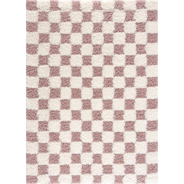 Atiran Checkered Shag Pink Area Rug