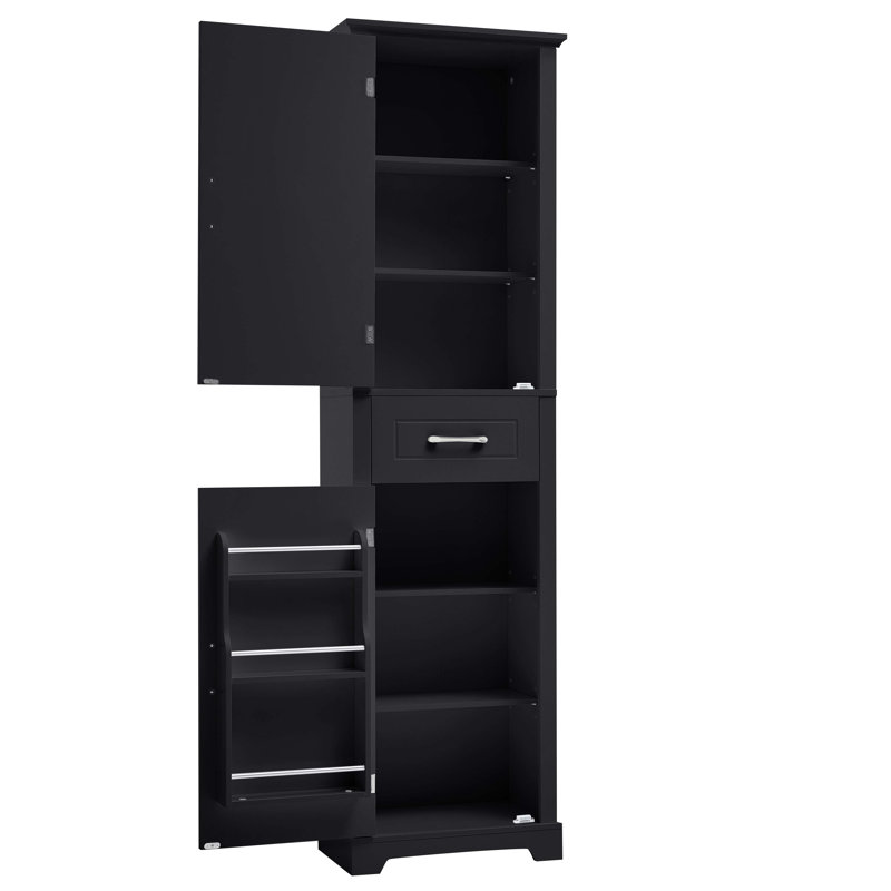 Tall Bathroom Storage Cabinet, Freestanding Storage Cabinet with Two Doors and Adjustable Shelves, Door Shelve Design, MDF Board with Painted Finish, Black
