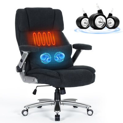 Fauteuil de bureau surdimensionné avec massage 3D et chaleur, fauteuil de massage haut dossier avec accoudoirs 4D, 5 roulettes doubles silencieuses, coussin à ressorts épais pour une utilisation intensive