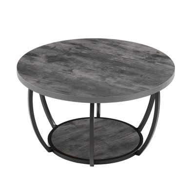 Table basse, table basse ronde moderne, bureau central en bois à 2 niveaux avec rangement ouvert, bureau d'appoint minimaliste et robuste en métal pour le salon, le bureau, facile à assembler