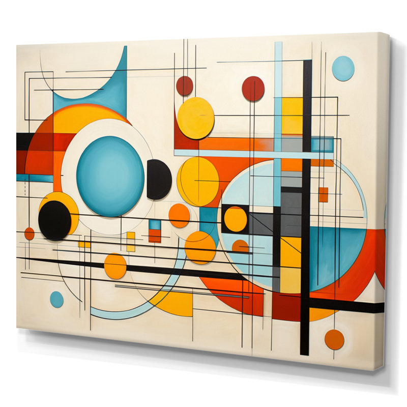 «Orange Blue Mid Century», impression géométrique encadrée sur toile, H 30 po x l 40 po x P 1,5 po, Toile tendue