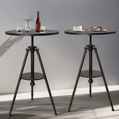 Set Of 2,Dia 23.62" Round Pub Table Height Adjustable With 360 Swivel Metal Tabletop For Dining Bistro Cafe Home Bar, Rustic Black